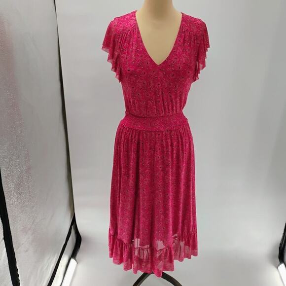 Evereve Women's Elena Short Sleeve Floral V Neck Midi Dress Sz Xs - Picture 3 of 14